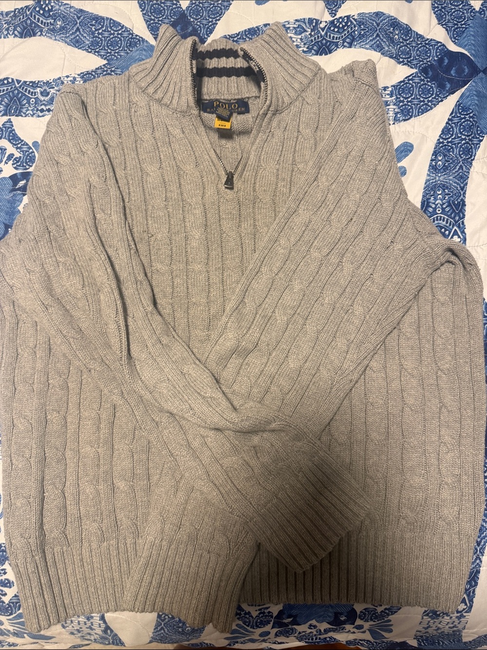 Polo by Ralph Lauren Heather Gray Cable-Knit Half-Zip Sweater